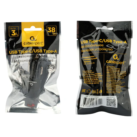 Зарядное устройство автомобильное CABLEXPERT 38 Вт, 3 А, QC3.0/PD, 1 х USB, 1 х Type-C, MP3A-UC-CAR24 514294 - МСК «Форвард»