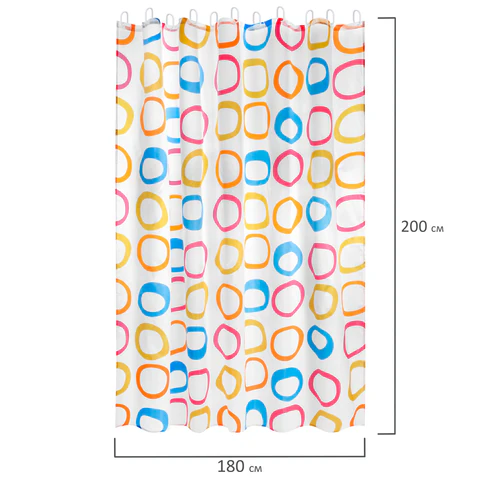Шторка для ванной ПОЛИЭСТЕР, 180х200 см, кольца в комплекте, КРУГИ, PRIMILA (ПРИМИЛА), 700086 - МСК «Форвард»