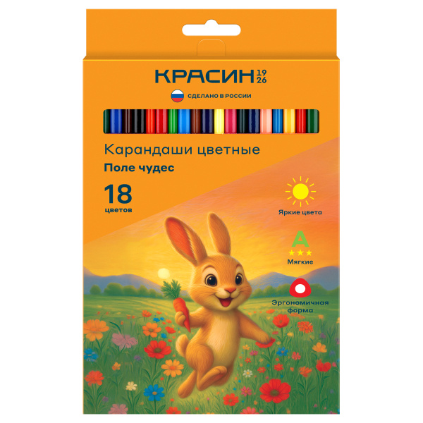 Карандаши цветные Красин "Поле чудес", 18цв., трехгр., заточен., картон, европодвес КР-180400 360036 - МСК «Форвард»