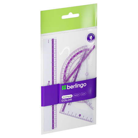Набор чертежный средний Berlingo "Color" (треуг. 2шт., линейка 20см, транспортир), прозрачный ассорти RS_30304 271115 - МСК «Форвард»