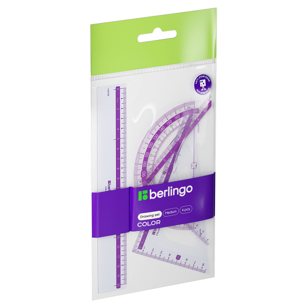 Набор чертежный средний Berlingo "Color" (треуг. 2шт., линейка 20см, транспортир), прозрачный ассорти RS_30304 271115 - МСК «Форвард»
