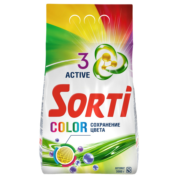 Стиральный порошок-автомат 3 кг, SORTI (Сорти) "Color", 8573-3АХ 284957 ЧЕСТНЫЙ ЗНАК! минпромторг - МСК «Форвард»