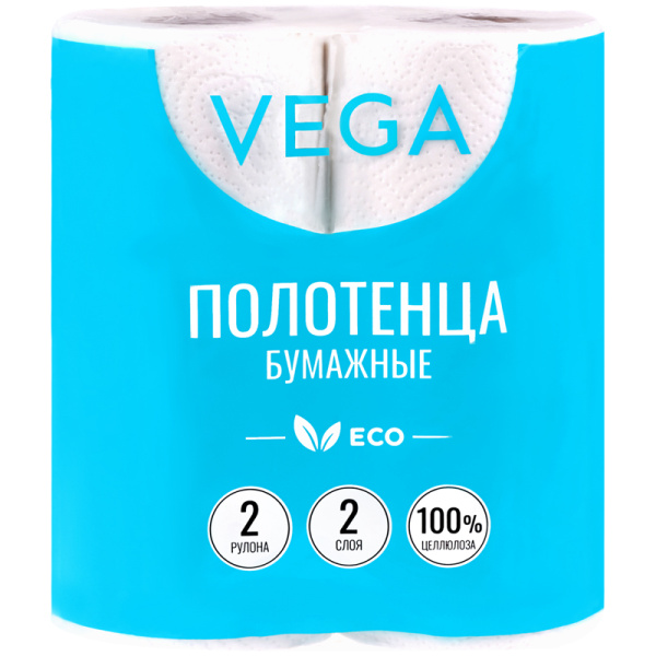 Полотенца бумажные в рулонах Vega, 2-слойные, 12м/рул., белые, 2шт 315622 - МСК «Форвард»