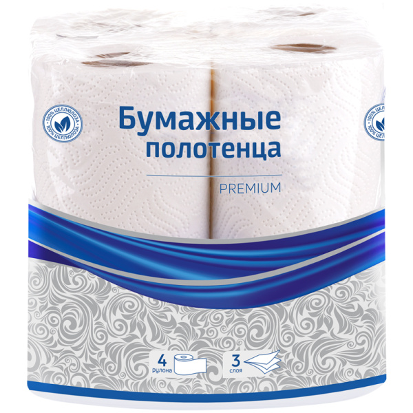 Полотенца бумажные в рулонах OfficeClean "Premium", 3-слойные, 11м/рул., тиснение, белые, 4шт 300443 - МСК «Форвард»