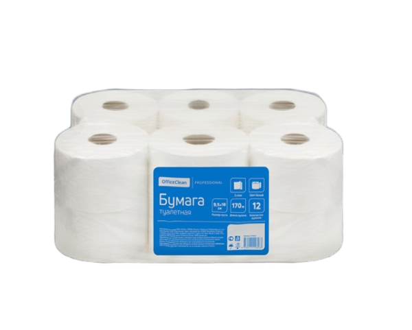 Бумага туалетная 170м OfficeClean Professional(T2), КОМПЛЕКТ 12штук 2-слойная, белая 244819/50202405 244819 - МСК «Форвард»