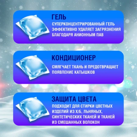 Капсулы для стирки белья концентрат 3 в 1 с кондиционером АЛЬПИЙСКАЯ СВЕЖЕСТЬ, 52 шт., LAIMA, 608264 - МСК «Форвард»