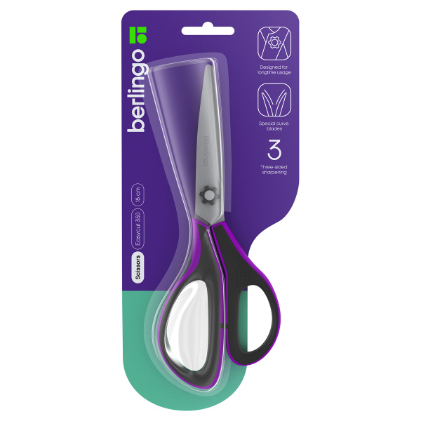 Ножницы Berlingo "Easycut 350", 18см, сиреневые, эргономичные ручки, мягкие вставки, европодвес DNn_18035_a 326335