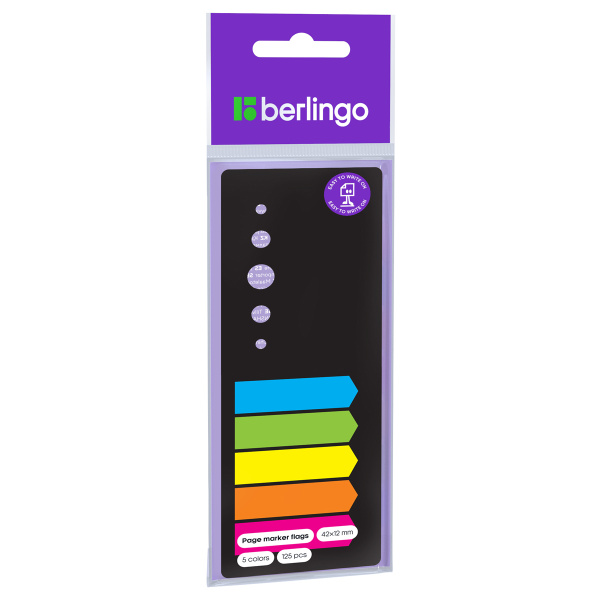 Флажки-закладки пластиковые Berlingo, 42*12мм, стрелки, 25л*5 неоновых цветов, в картонной книжке, европодвес LSz_44111 266935