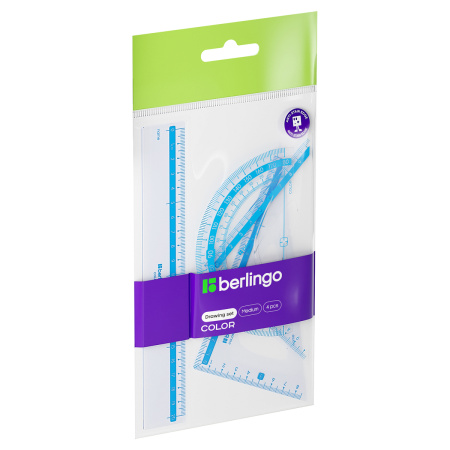 Набор чертежный средний Berlingo "Color" (треуг. 2шт., линейка 20см, транспортир), прозрачный ассорти RS_30304 271115 - МСК «Форвард»