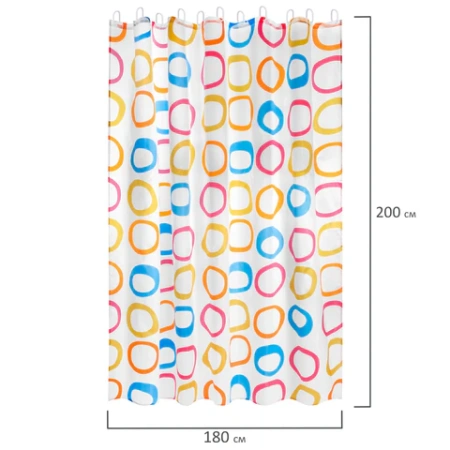 Шторка для ванной ПОЛИЭСТЕР, 180х200 см, кольца в комплекте, КРУГИ, PRIMILA (ПРИМИЛА), 700086 - МСК «Форвард»