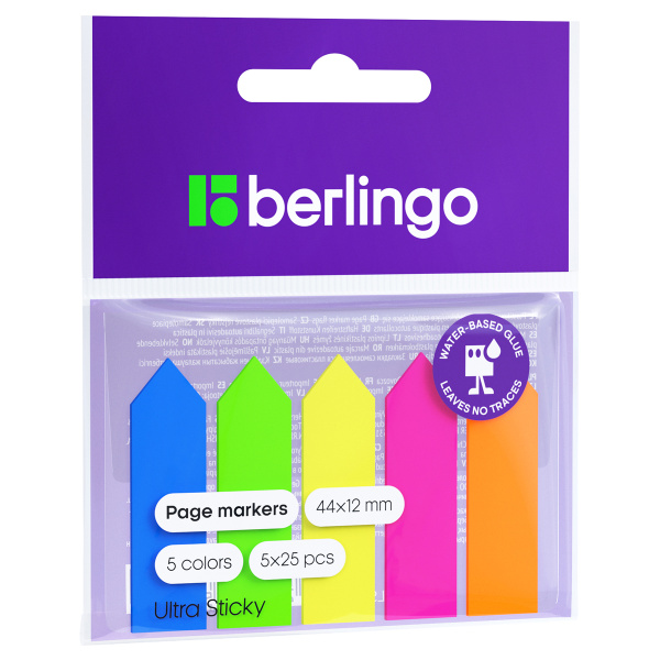 Флажки-закладки пластиковые Berlingo "Ultra Sticky", 12*44мм, стрелки, 25л*5 неоновых цветов LSz_41101 329737 - МСК «Форвард»