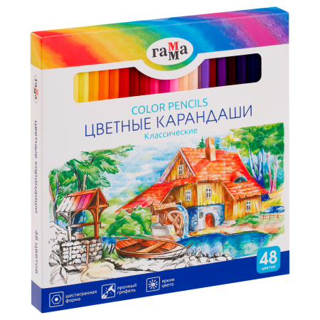 Карандаши цветные Гамма "Классические", 48цв., заточенные, картон. упак., европодвес CP48_112025 389391 - МСК «Форвард»
