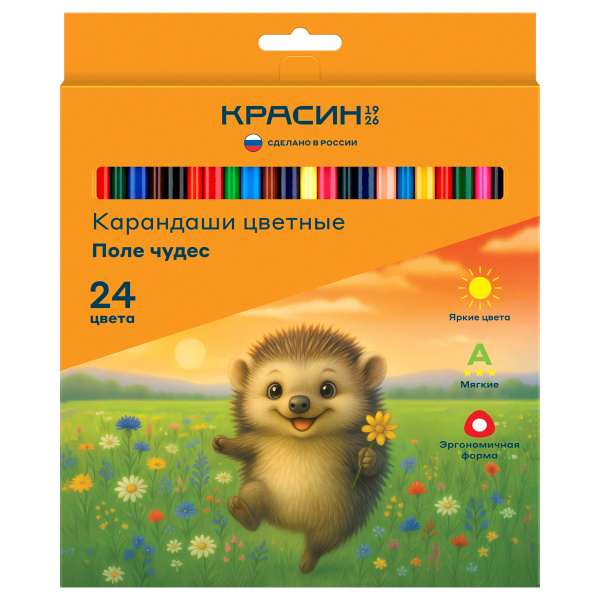 Карандаши цветные Красин "Поле чудес", 24цв., трехгр., заточен., картон, европодвес КР-240400 360037