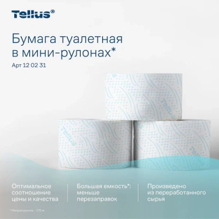 Бумага туалетная 170 метров, Tellus/TORK (Система T2) ADVANCED, КОМПЛЕКТ 12 рулонов, 2-слойная, белая, 120231 126502 - МСК «Форвард»