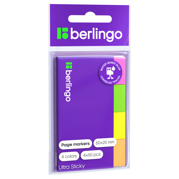 Флажки-закладки бумажные Berlingo "Ultra Sticky", 20*50мм, 50л*4 неоновых цвета LSz_41002 287197