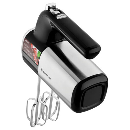 Миксер BRAYER BR1302, 800 Вт, 5 скоростей, 2 венчика, 2 крюка для теста, черный/серебро 456089 - МСК «Форвард»