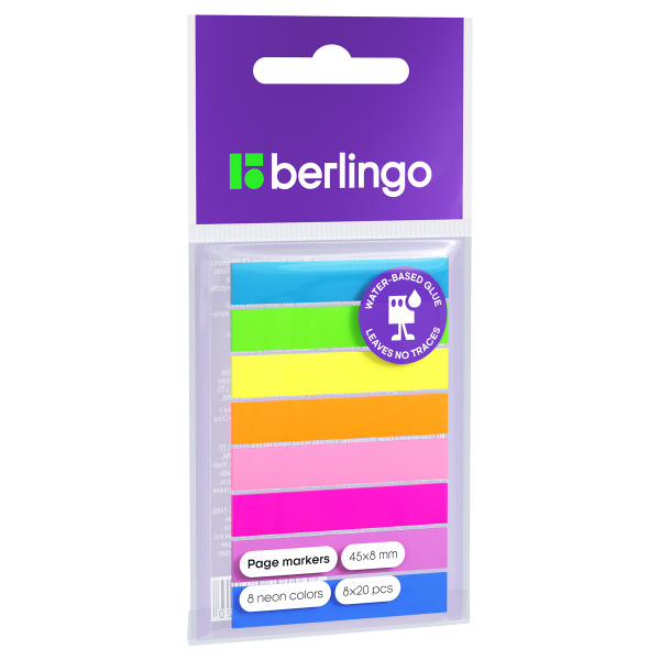 Флажки-закладки пластиковые Berlingo 45*8мм, 20л*8 неоновых цветов, европодвес LSz_45080 254407 - МСК «Форвард»