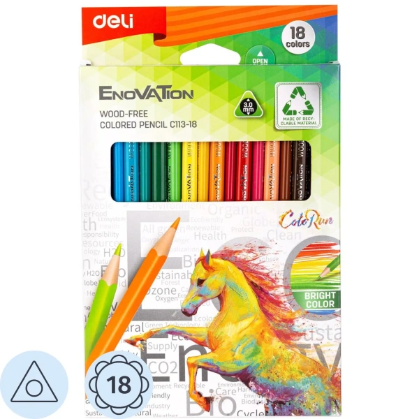 Карандаши цветные Deli Enovation 18цв трёхгранные пластиковые EC113-18 1465094