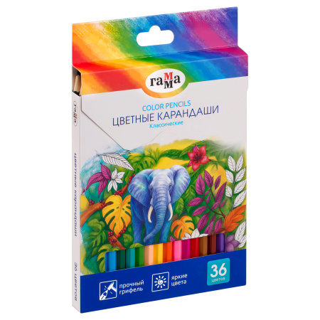 Карандаши цветные Гамма "Классические", 36цв., заточен., картон. упак., европодвес CP36_112025 389215 - МСК «Форвард»