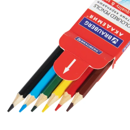 Карандаши цветные мягкие BRAUBERG АКАДЕМИЯ, 6 цветов, шестигранные, грифель 3 мм, натуральное дерево, 181863 - МСК «Форвард»