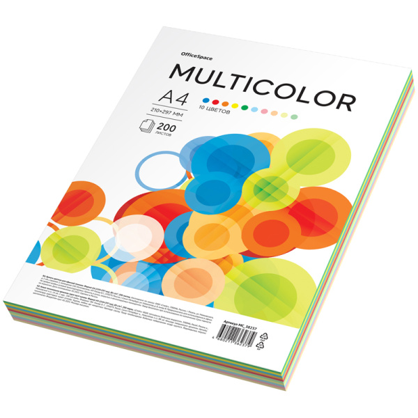 Бумага цветная OfficeSpace "Мультиколор", А4, 80г/м2, 200л., (10 цветов) MC_38237 315734 - МСК «Форвард»
