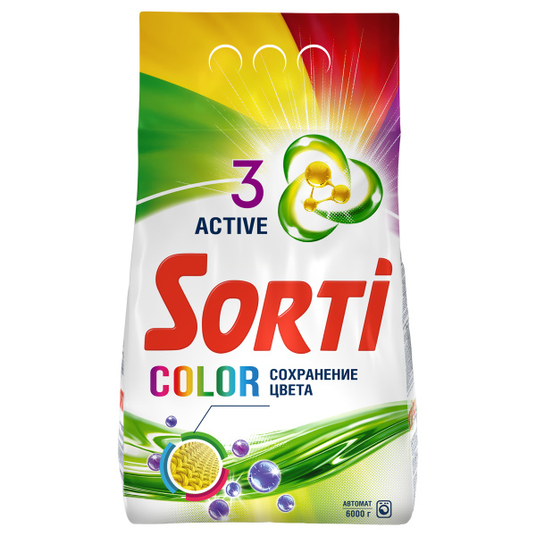 Стиральный порошок-автомат 6 кг, SORTI "Color" яркий цвет, 8575-3АХ 284959 ЧЕСТНЫЙ ЗНАК!
