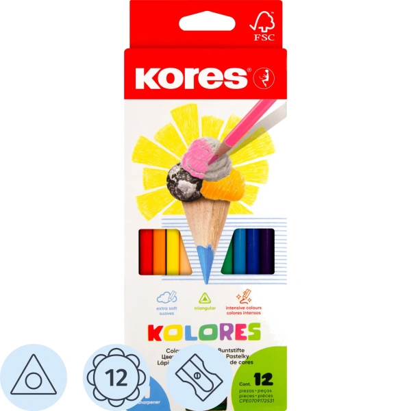 Карандаши цветные Kores Kolores 12 цв трёхгранные + точилка 93312.01 128902