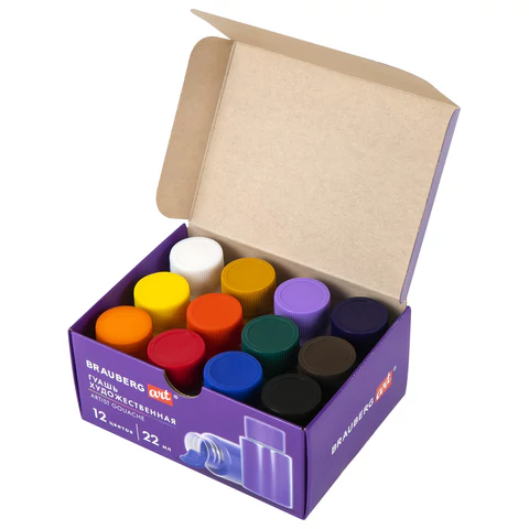 Гуашь художественная НАБОР 12 цветов по 22 мл, с гуммиарабиком, BRAUBERG ART DEBUT, 192356 - МСК «Форвард»