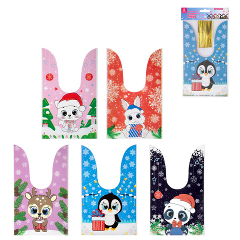 Пакетик подарочный НАБОР 35 штук, новогодний, 13,8х23 см, с зажимами, полиэтилен, ЗОЛОТАЯ СКАЗКА, 592423 - МСК «Форвард»