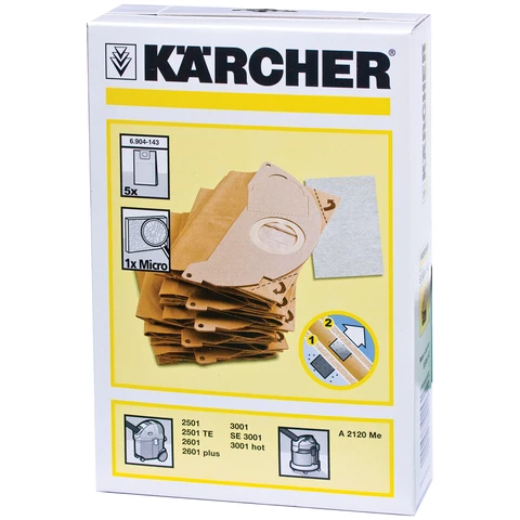 Мешки для сбора пыли KARCHER, комплект 5 шт., бумажные, +1 микрофильтр, для пылесоса SE 5.100, 6.904-143.0 450536 - МСК «Форвард»