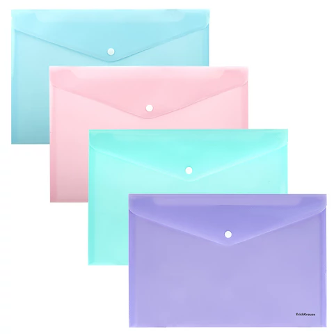 Папка-конверт с кнопкой ERICH KRAUSE "Diagonal Pastel", А4, до 120 л., непрозрачная, ассорти, 0,18 мм, 50322 272923 - МСК «Форвард»