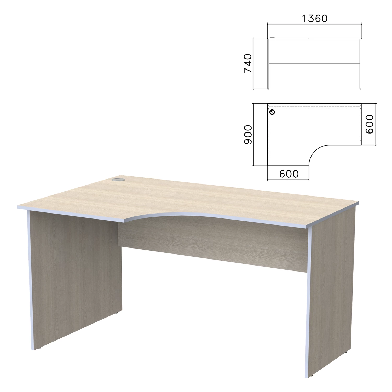 Стол письменный эргоном."Бюджет" (ш1360*г900*в740 мм), левый, дуб шамони свет.430, 402662, 640622