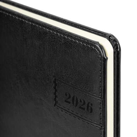 Еженедельник датированный 2026, А5, 145х215 мм, BRAUBERG "Imperial", под кожу, черный, 117175 - МСК «Форвард»