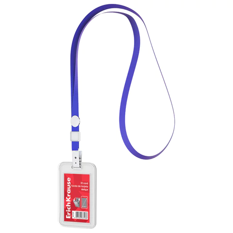 Бейдж вертикальный ERICH KRAUSE (54х85 мм), корпус прозрачный, цвет ленты синий, 63728 238996