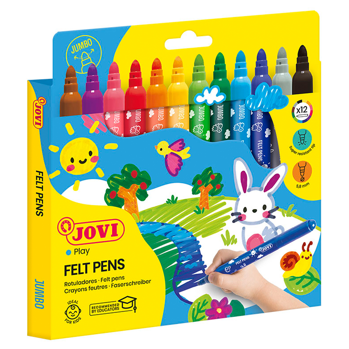 Фломастеры утолщенные JOVI (Испания) MAXI, 12 цв., трехгранные, ДЛЯ МАЛЫШЕЙ, вент. колпачок, 1712 083506