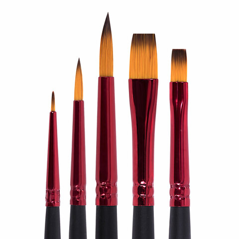 Кисти BRAUBERG PREMIUM, набор 5 шт. (синтетика, круглая № 1, 3, 5, плоская № 5, 8), блистер, 201024 - МСК «Форвард»