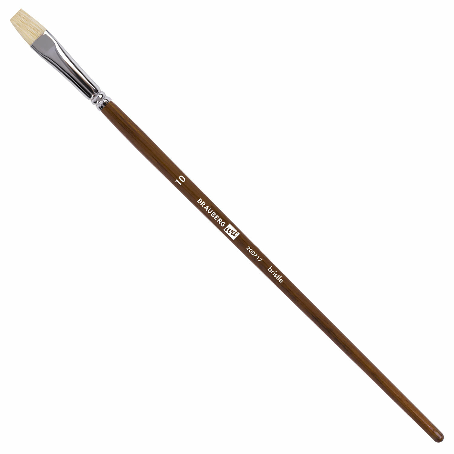 Кисть художественная профессиональная BRAUBERG ART CLASSIC, щетина, плоская, № 10, длинная ручка 200717