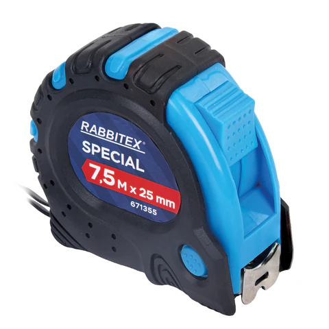 Рулетка измерительная 7,5 м х 25 мм, обрезиненный корпус, 3 фиксатора, RABBITEX (РАББИТЕКС) Special, 671355 - МСК «Форвард»