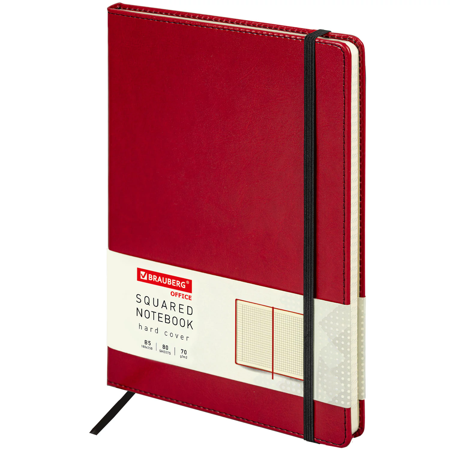 Блокнот БОЛЬШОЙ ФОРМАТ 180х250мм B5, BRAUBERG Office под кожу 80л, клетка, красный, 113310