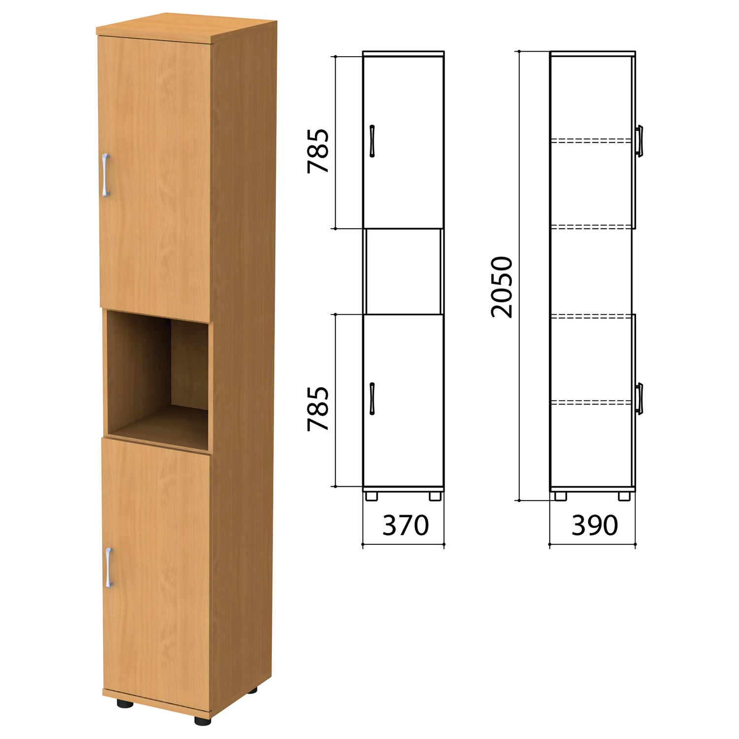 Шкаф полузакрытый "Монолит", 370х390х2050мм, цвет бук (КОМПЛЕКТ) 980096