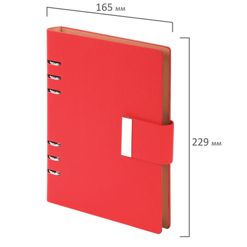 Ежедневник на кольцах в наборе с ручкой А5, 165x229 мм, BRAUBERG "Lux", под кожу, 100 листов, красный, 116857 - МСК «Форвард»