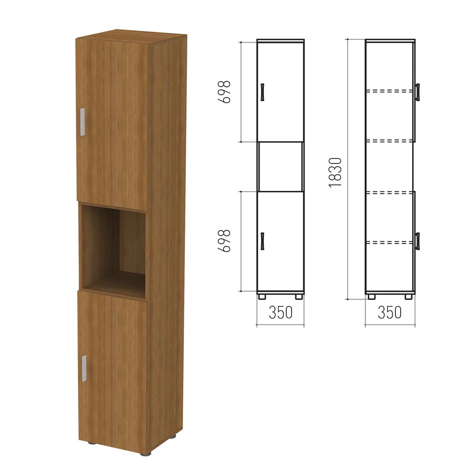 Шкаф полузакрытый "Канц", 350х350х1830мм, цвет орех (КОМПЛЕКТ) 980020