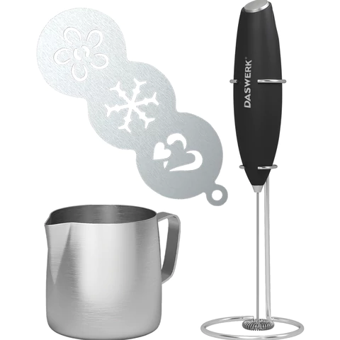 Капучинатор/вспениватель электрический с подставкой, питчером, трафаретами 4 в 1, черный, DASWERK (ДАСВЕРК), 456181 - МСК «Форвард»