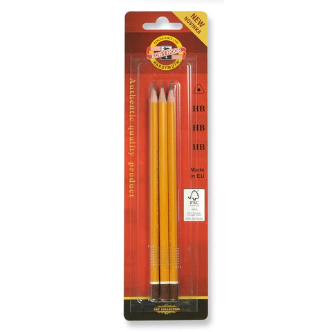 Карандаши чернографитные KOH-I-NOOR "1580", НАБОР 3 шт., HB, без резинки, заточенные, блистер, 15800HB001BL 182170 - МСК «Форвард»