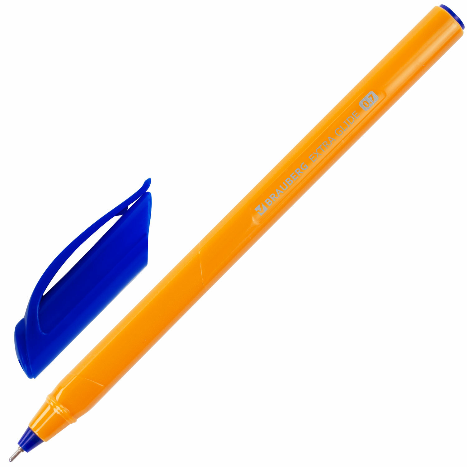 Ручка шариковая масляная BRAUBERG Extra Glide Orange, СИНЯЯ, трехгранная, 0,7мм, линия 0,35мм,142925