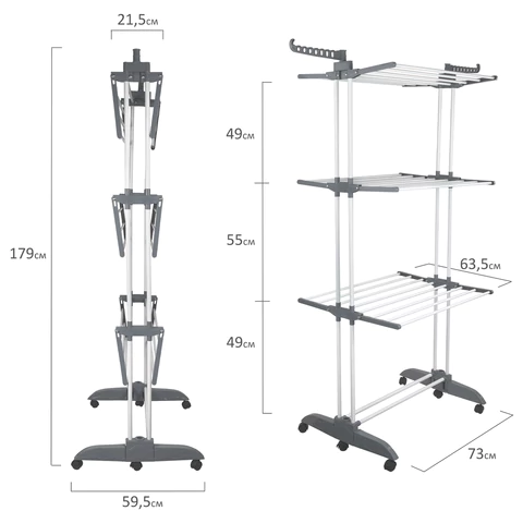 Сушилка напольная для белья раскладная МНОГОФУНКЦИОНАЛЬНАЯ, 3 уровня, на колесах, "Super Compact", СКЛАДНОЕ ОСНОВАНИЕ, LAIMA HOME, 608462 - МСК «Форвард»