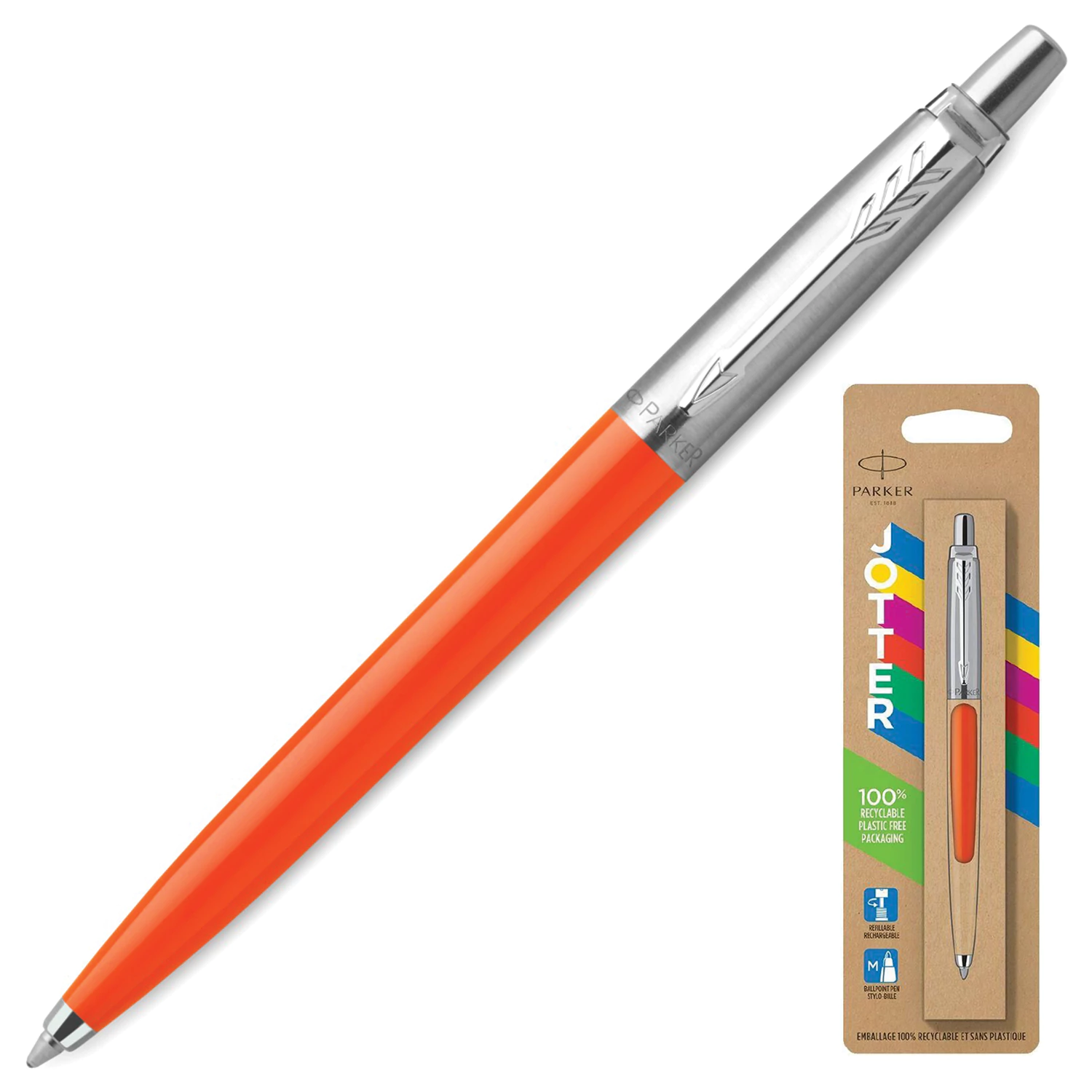 Ручка шариковая PARKER Jotter Orig Orange, корпус оранжевый, детали хром, блистер, синяя, 2076054 143860