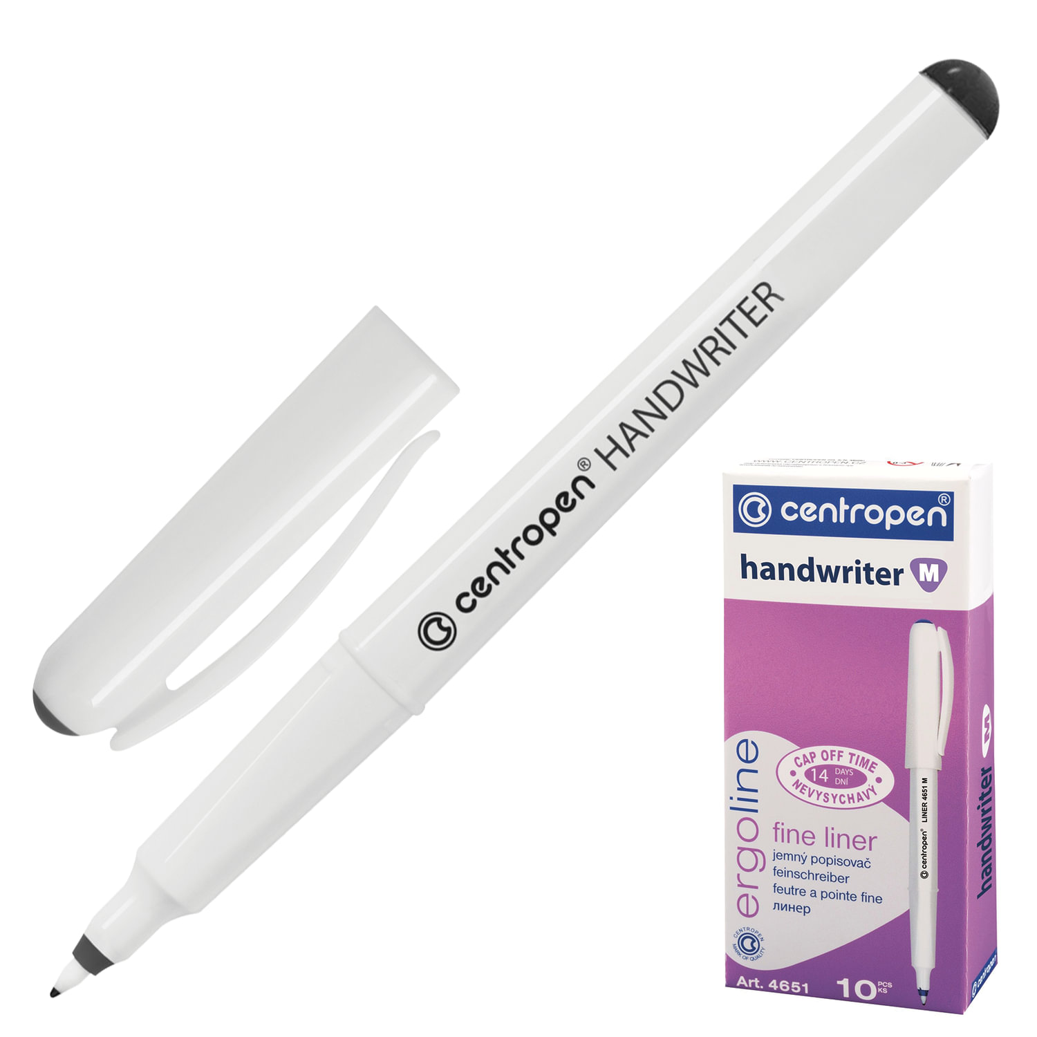 Ручка капиллярная (линер) ЧЕРНАЯ CENTROPEN "Handwriter", трехгранная, линия 0,5мм, 4651, 142293