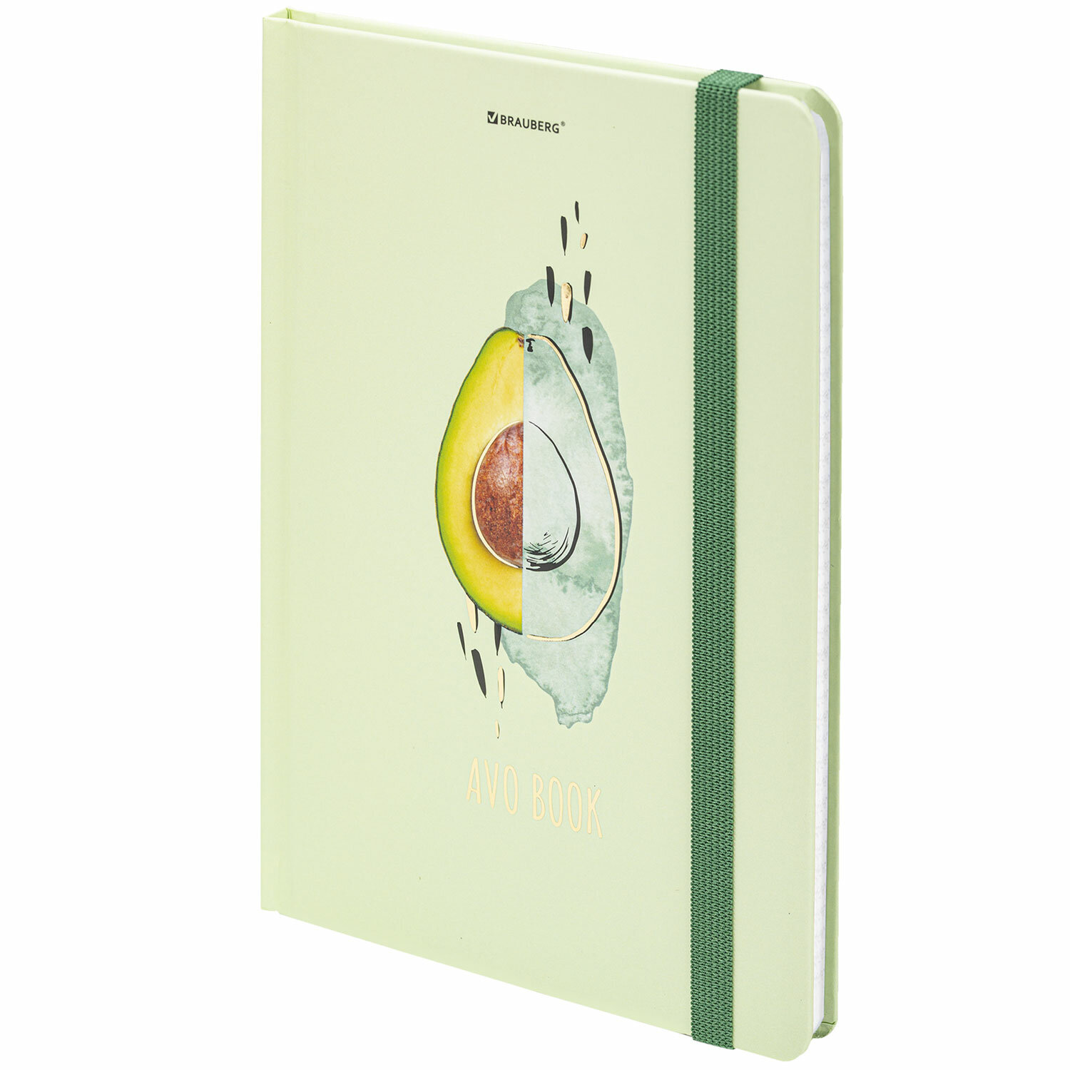 Блокнот с резинкой в клетку 96л, А5 145х203мм, твердая обложка с фольгой, BRAUBERG, Avocado, 113733