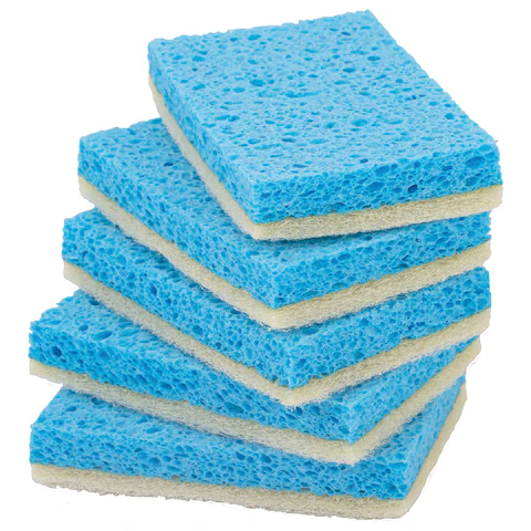 Губки для посуды 110х70х20 мм, ЦЕЛЛЮЛОЗНЫЕ + АБРАЗИВ, КОМПЛЕКТ 5 штук, синий/белый абразив, LAIMA, 700260 - МСК «Форвард»